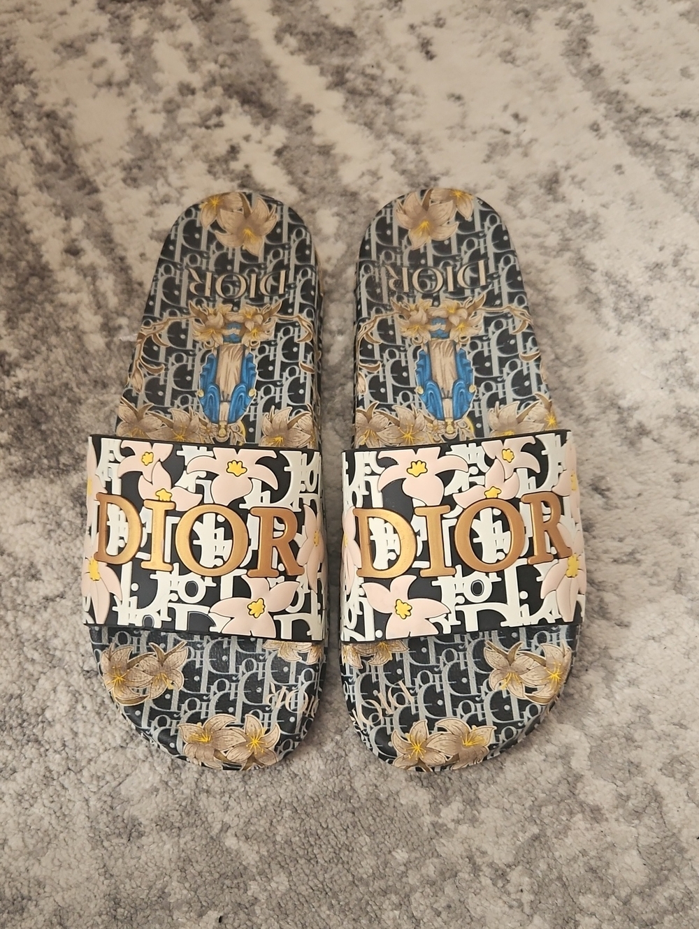 Floral Logo Slide Sandals